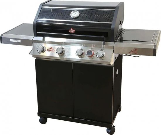 גריל גז 4 מבערים + כירת צד StanleyGrills 60000BTU - צבע שחור  - פלנצ'ה וכיסוי גשם מתנה כלולים באריזה