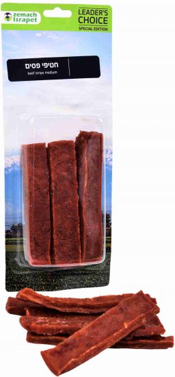 חטיף לכלבים Leader's Choice - חטיפי פסים בטעם עוף ובקר - 80 גרם.