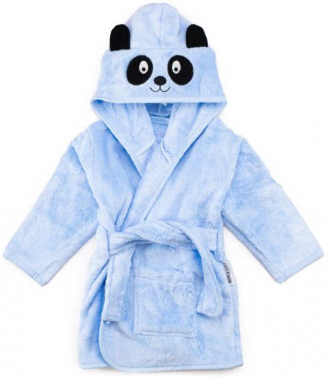 חלוק רחצה לילדים בגילאים 12-24 חודשים עשוי 100% במבוק מבית Little Penguin - פנדה כחולה/שחורה