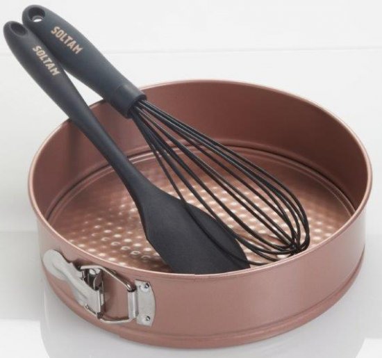 מארז אפייה 3 חלקים תבנית קפיצית 24 ס''מ + לקקן ומטרפה מסיליקון Soltam Rose Gold