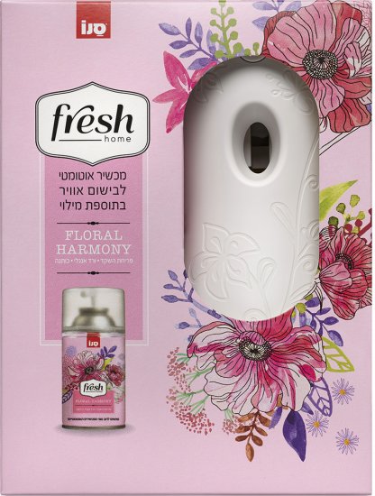מפיץ ריח אוטומטי + מילוי סנו Fresh Home בניחוח הרמוניה מעודנת - נפח 250 מ''ל