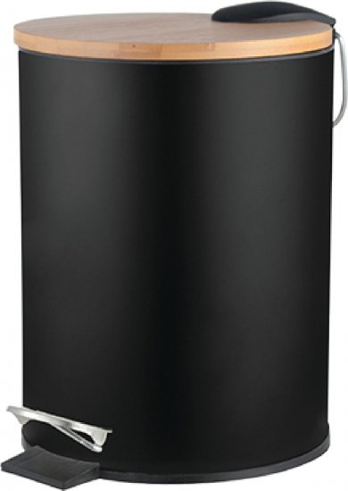 פח דוושה עגול 3 ליטר עם דוושה ומכסה עץ במבוק Aquila - צבע שחור