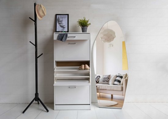 ארון נעליים 3 תאים ומגירה דגם שלהבת מבית TUDO DESIGN - צבע לבן