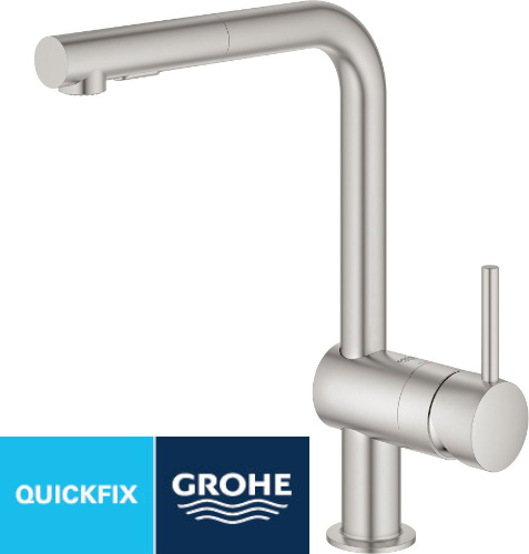 ברז נשלף עם ידית GROHE דגם Minta - צבע Supersteel