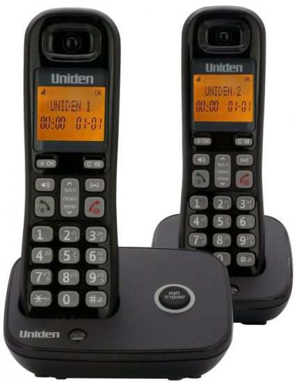 טלפון אלחוטי עם צג שיחה מזוהה ודיבורית + שלוחה Uniden AT4106-2BK צבע שחור