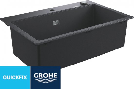 כיור קומפוזיט למטבח 80 ס''מ GROHE דגם K700U - צבע Granite Black