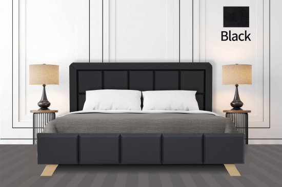 מיטה זוגית 160x190 דגם 6024 מעוצבת בריפוד דמוי עור + מזרן קפיצים מתנה מבית Olympia - צבע שחור