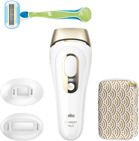 מסיר שיער עם 2 ראשי טיפול PL5237 + סכין גילוח ותיק נשיאה אופנתי Braun Silk-expert Pro 5 IPL