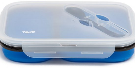 קופסת אוכל סיליקון מתרחבת 2 תאים מבית YOLO - כחול