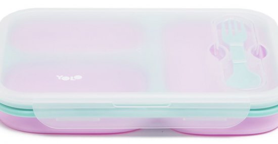 קופסת אוכל סיליקון מתרחבת 3 תאים מבית YOLO - סגול פסטל