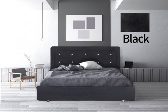 מיטה זוגית 160x200 דגם 6010 עץ מרופדת דמוי עור כוללת ארגז מצעים + מזרן קפיצים מתנה מבית Olympia - צבע שחור