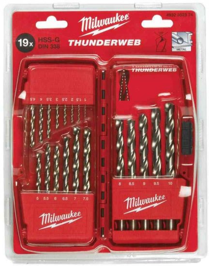 סט 19 מקדחי Milwaukee HSS-G Din 338 Thunderweb