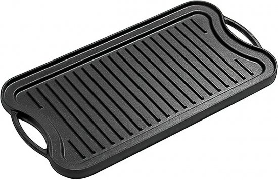 פלטת גריל דו צדדית פסים/חלקה עם שתי ידיות מברזל יצוק  50X26 ס''מ CARNE - צבע שחור