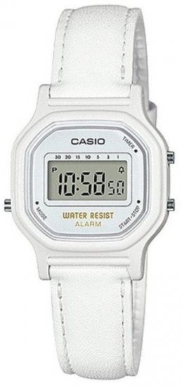 שעון יד דיגיטלי עם רצועת עור לבנה Casio LA-11WL-7ACF - צבע לבן