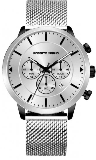 שעון יד כרונוגרף לגברים עם רצועת רשת Stainless Steel כסופה Roberto Marino RM3431 - צבע החוגה: כסוף