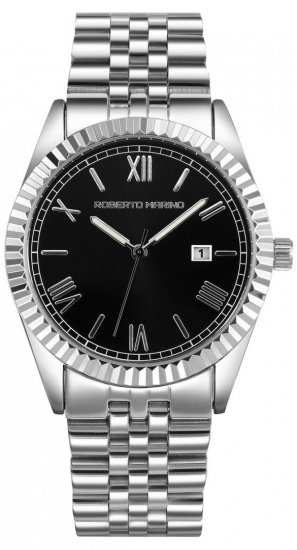 שעון יד לגברים עם רצועת Stainless Steel כסופה Roberto Marino RM8921 - צבע החוגה: שחור