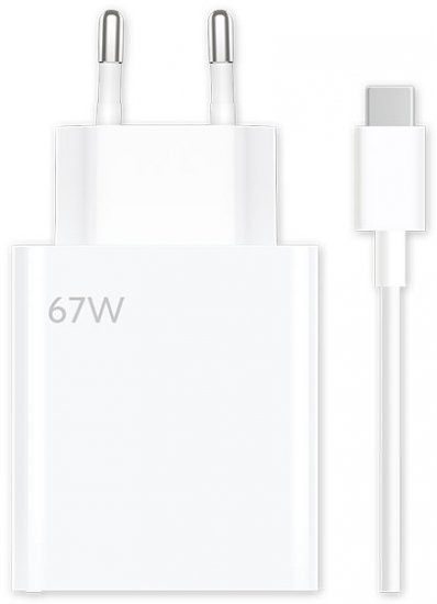 מטען קיר Xiaomi Mi 67W (Type-A) עם כבל USB-C - צבע לבן
