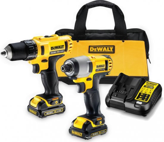 סט מברגה/מקדחה ומברגת אימפקט נטענות 12V + מטען + 2 סוללות 1.3Ah + תיק בד מסדרת DeWalt XR 12V