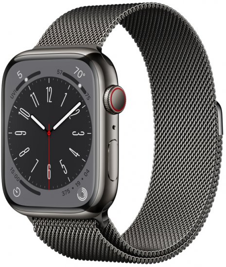 שעון חכם Apple Watch 45mm Series 8 GPS + Cellular צבע שעון Graphite Stainless Steel Case צבע רצועה Graphite Milanese Loop