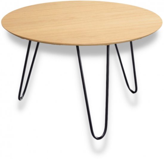 שולחן סלון עגול 80 ס''מ עם רגלי סיכה ברזל דגם לימור Tudo Design - צבע אלון