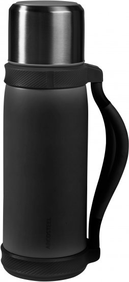 תרמוס עם ידית ורצועת נשיאה עשוי נירוסטה 1.2 ליטר לשתייה חמה וקרה מבית Arcosteel - צבע שחור מט