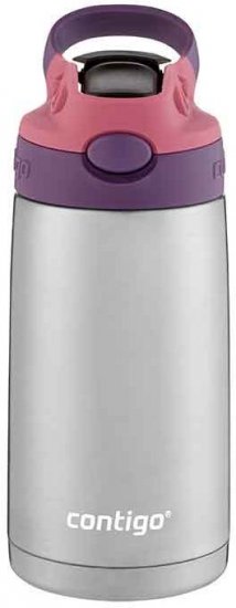 בקבוק שתיה מנירוסטה לילדים 385 מ''ל Contigo Cleanable Autospout - צבע ורוד
