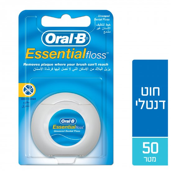חוט דנטלי ללא שעווה Oral-B Essential באורך 50 מטר