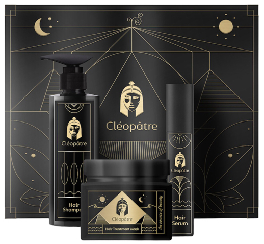 מארז טיפוח לשיער 3 מוצרים Cleopatre - בנפח שמפו 500 מ''ל מסכה 500 מ''ל סרום 100 מ''ל