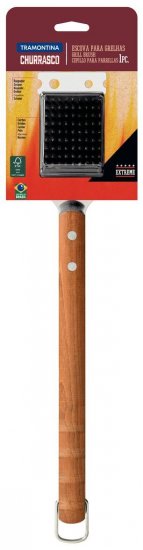 מברשת נירוסטה לניקוי הגריל עם ידית עץ 44.3 ס''מ Tramontina Churrasco