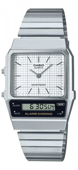 שעון יד אנלוגי-דיגיטלי יוניסקס רצועת Stainless Steel כסופה Casio AQ-800E-7ADF - צבע לבן