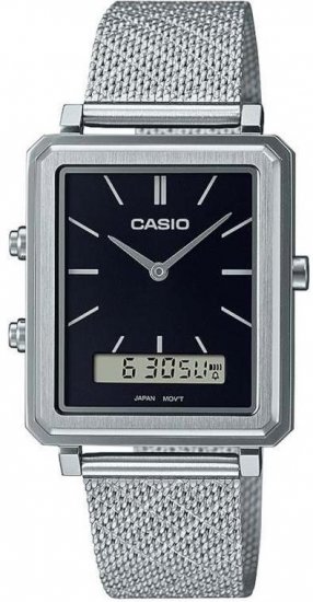 שעון יד אנלוגי-דיגיטלי לגברים רצועת רשת Stainless Steel כסופה Casio MTP-B205M-1EDF - צבע שחור