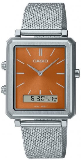 שעון יד אנלוגי-דיגיטלי לגברים רצועת רשת Stainless Steel כסופה Casio MTP-B205M-5EDF - צבע כתום