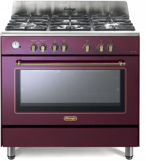 תנור משולב כיריים גז רחב 90 ס''מ 87 ליטר 8 תוכניות 5 מבערים Delonghi NDS-953R - צבע אדום