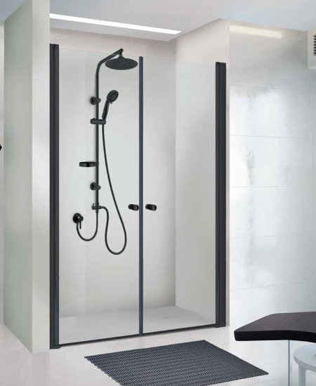 מקלחון חזית 95-100 ס''מ דגם גאיה - שקוף עם פסים שחורים