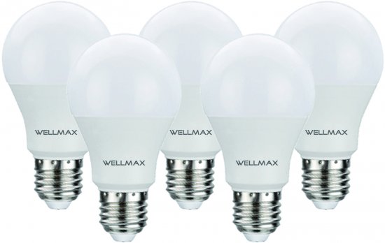 סט 5 נורות 10W E27 A60 LED מבית WELLMAX SAMSUNG - גוון אור 3000K