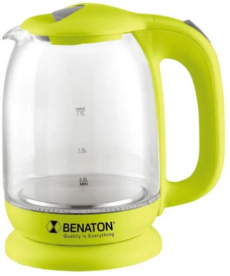 קומקום זכוכית 1.7 ליטר עוצמתי (ללא צורך בטבילה) BT-8025 מבית Benaton - צבע ירוק