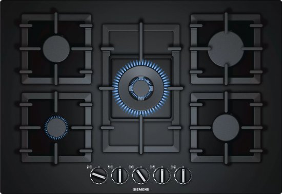 כיריים גז 5 להבות בישול Siemens StepFlame EP7A6QB95Y FlameSelect - בגימור זכוכית מחוסמת בצבע שחור - שנה אחריות יבואן רשמי BSH