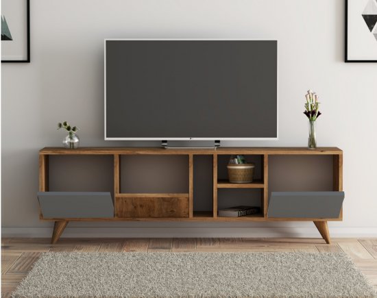 מזנון טלויזיה מעוצב ברוחב 150 ס''מ דגם מיקונוס Tudo Design - גוון אורן אטלנטי בשילוב אפור פחם