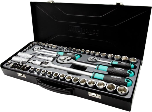 סט 58 חלקים בוקסות וידיות ראצ'ט 1/2+3/8+1/4 מ''מ Whirlpower