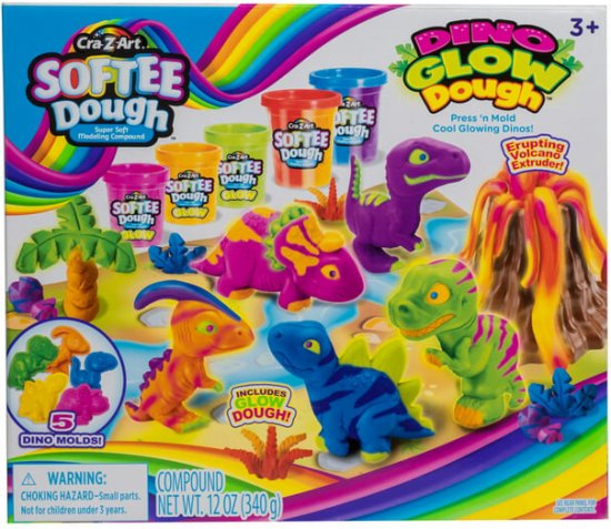 ערכת בצק רך מבית CrazArt - דינוזאורים בצבעי ניאון