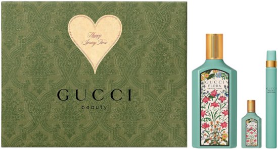 מארז בושם לאישה 100 מ''ל Gucci Flora Gorgeous Jasmine או דה פרפיום E.D.P + בושם 10 מ''ל + בושם 5 מ"ל