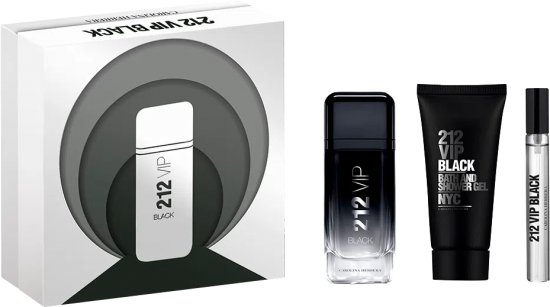 מארז בושם לגבר 100 מ''ל Carolina Herrera 212 VIP Black + בושם 10 מ''ל או דה פרפיום E.D.P + ג'ל רחצה 100 מ''ל