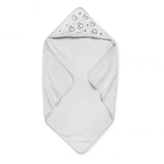 מגבת לתינוק עם כובע מיקי מאוס רקום מבית Laura Swisra - צבע אפור עם איורי מיקי מאוס