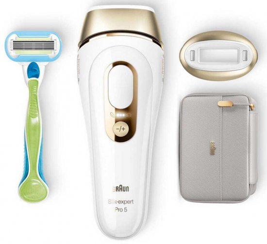 מסיר שיער בטכנולוגית IPL + סכין גילוח ותיק מעוצב Braun Silk-expert Pro 5 Skin Pro 2.0 PL5054
