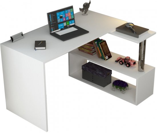 שולחן כתיבה פינתי עם ספריית צד דגם Shaked מבית Tudo Design - צבע לבן