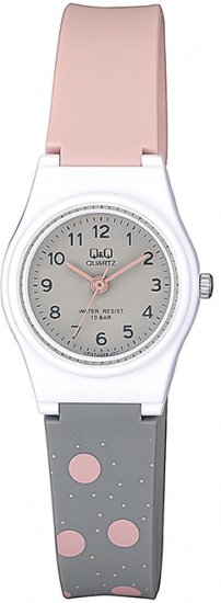שעון יד אנלוגי לילדים עם רצועת סיליקון דו-גווני Q&Q VP47J038Y - צבע אפור / ורוד