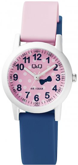 שעון יד אנלוגי לילדים עם רצועת סיליקון דו-גווני Q&Q VS49J005Y - צבע כחול / ורוד