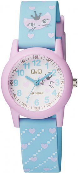 שעון יד אנלוגי לילדים עם רצועת סיליקון תכלת Q&Q VR99J007Y - צבע ורוד בהיר / לבן