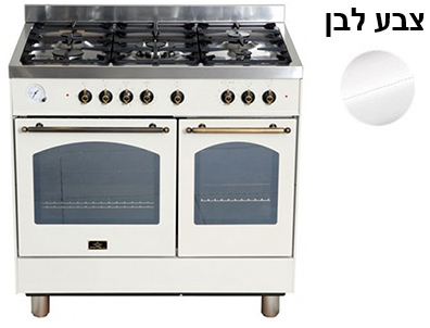 תנור משולב דו תאי רחב עם כיריים גז 90 ס''מ 100 ליטר 8 תוכניות 5 מבערים Fratelli PR999D - צבע לבן