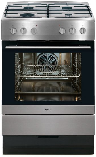 תנור משולב כיריים גז 60 ס''מ 65 ליטר 11 תוכניות 4 להבות גז Gram GK 3610-90 B X - צבע נירוסטה